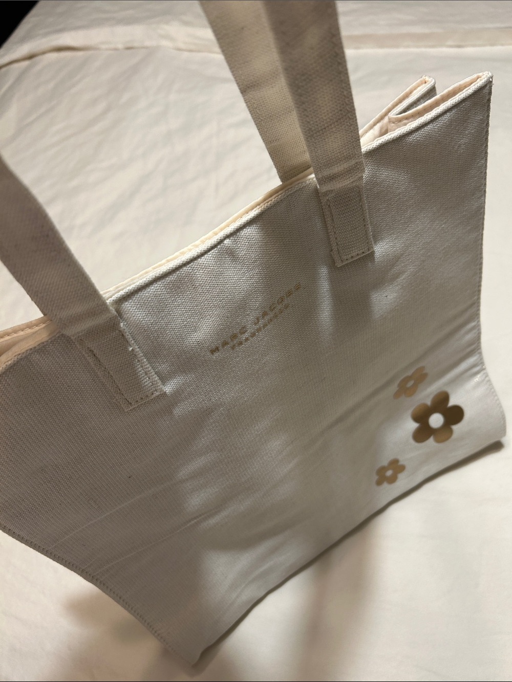 Marc Jacobs Cream Canvas Tote with Gold Floral Details